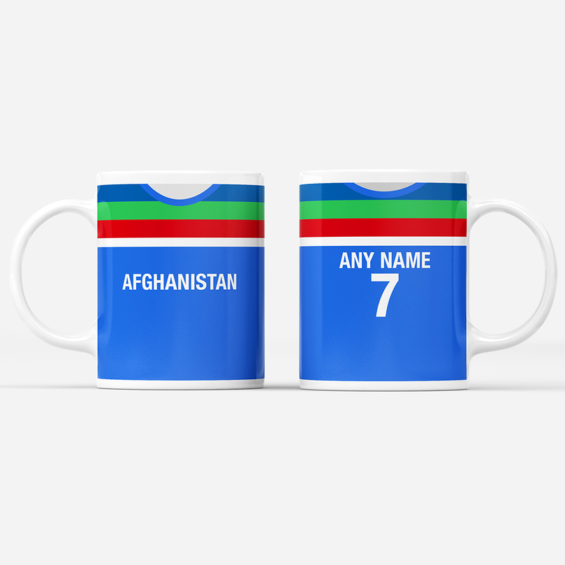 Afghanistan Retro Style Home Kit Shirt Inspired Colours for Personalised Football Mug with optional Coaster. Perfect item for the Afghan fan.