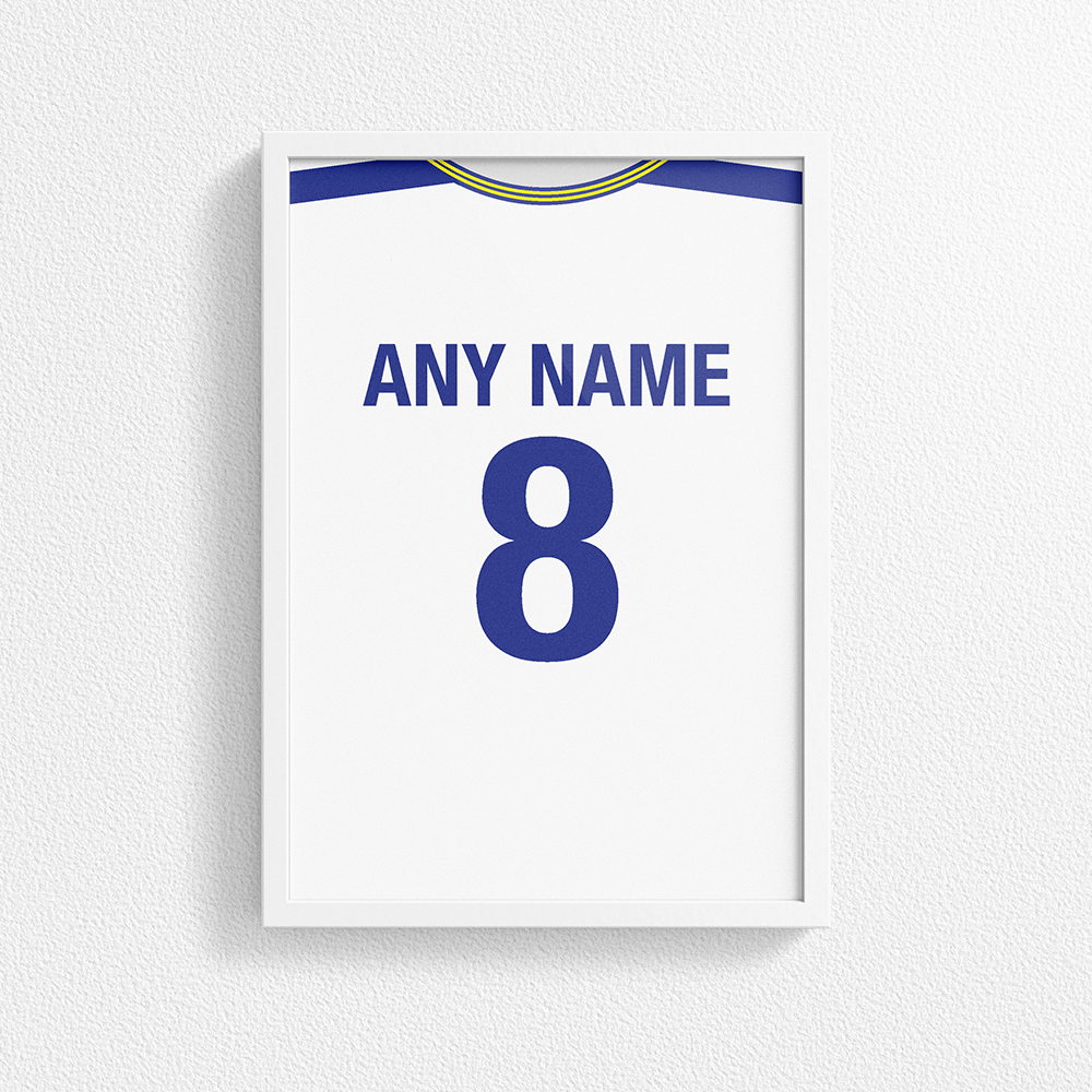 Leeds Retro Home Kit Shirt Inspired Colours for Personalised Football Poster Print.