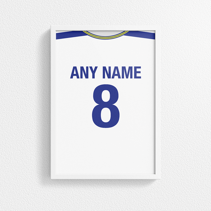 Leeds Retro Home Kit Shirt Inspired Colours for Personalised Football Poster Print.