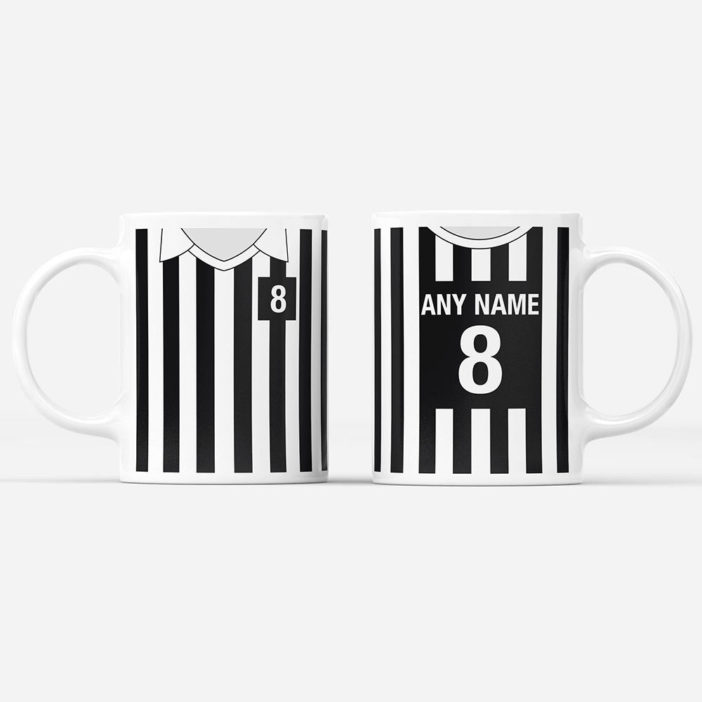 Juventus Retro Style Home Kit Shirt Inspired Colours for Personalised Football Mug with optional Coaster.