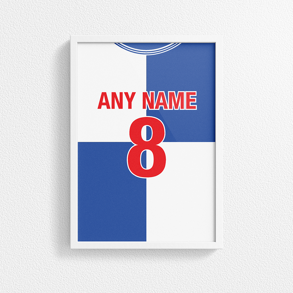 Bristol Rovers Retro Home Kit Shirt Inspired Colours for Personalised Football Poster Print.
