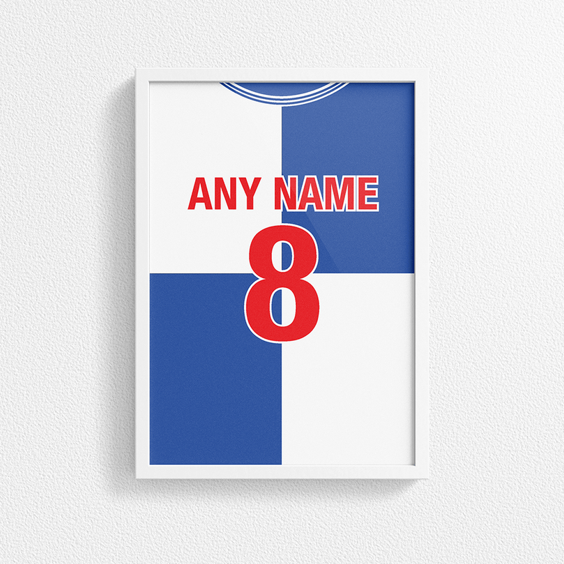 Bristol Rovers Retro Home Kit Shirt Inspired Colours for Personalised Football Poster Print.