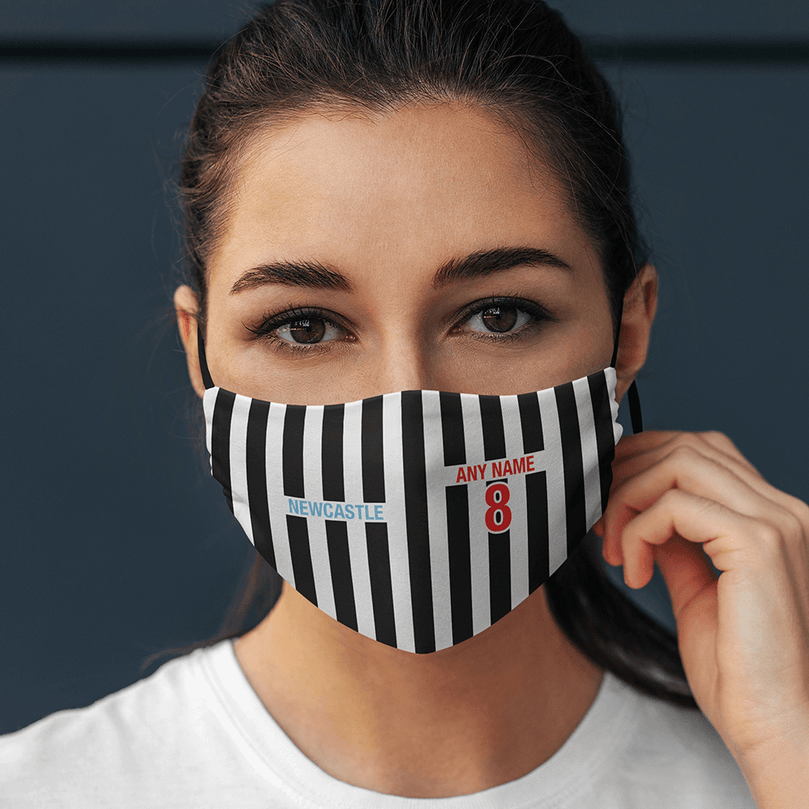 Newcastle Inspired Retro Style Home Kit Colours 'Personalised' Football Unisex Face Mask.