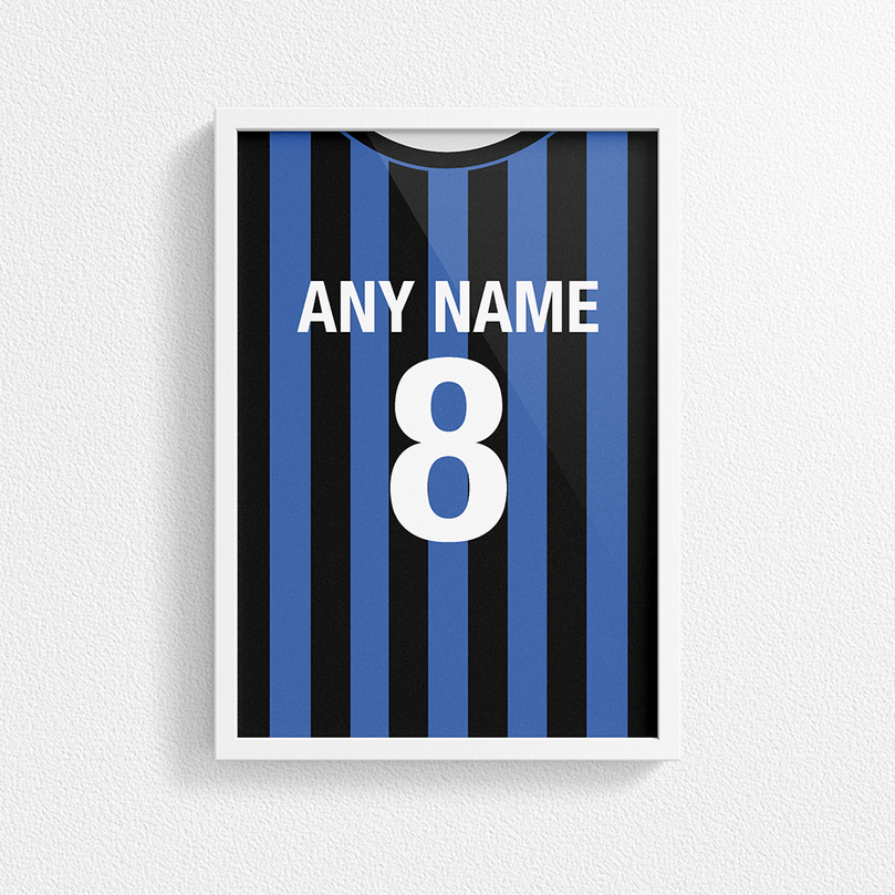 Inter Milan Retro Home Kit Shirt Inspired Colours for Personalised Football Poster Print.
