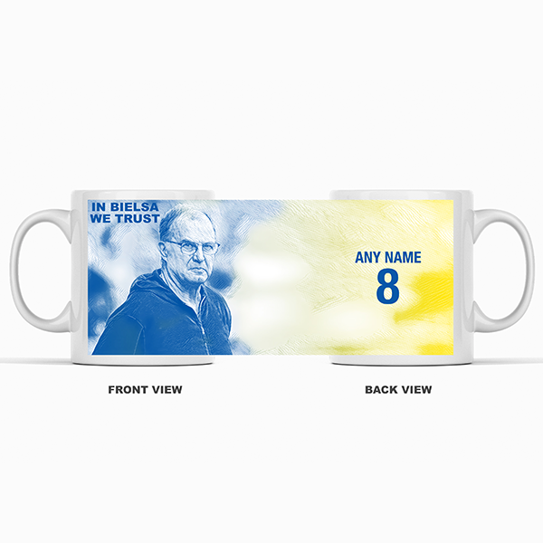 Leeds 2019/2020 Champions Inspired Colours for Personalised Football Mug with optional Coaster. Perfect item for The Peacocks fan.