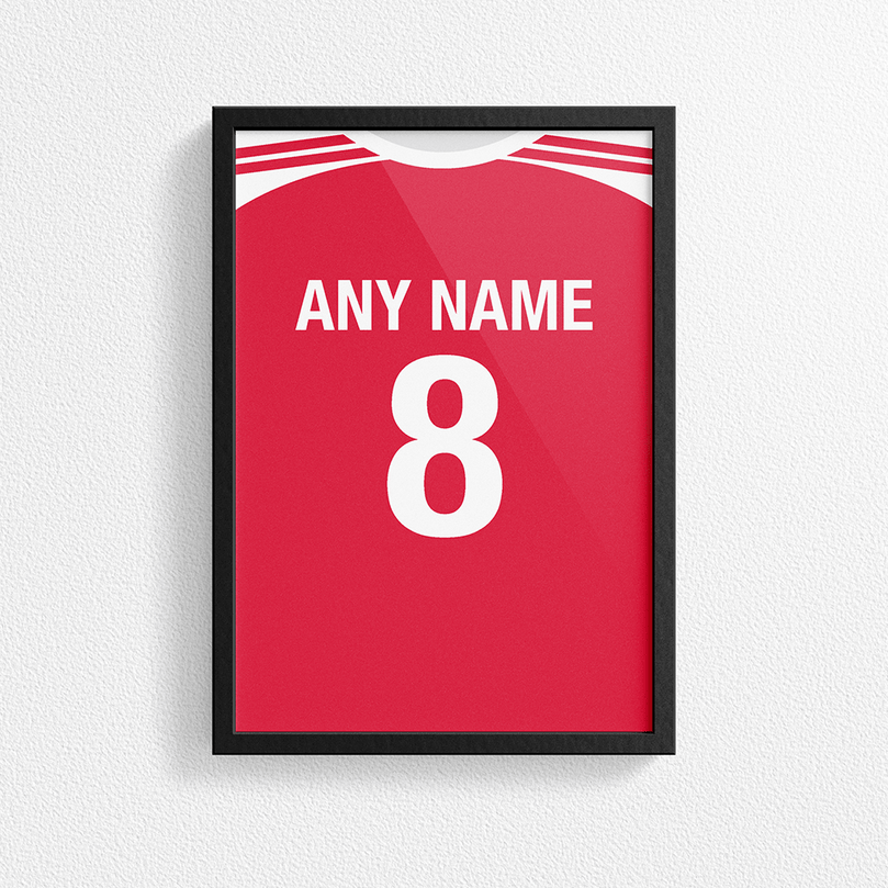 Denmark Retro Home Kit Shirt Inspired Colours for Personalised Football Poster Print. Perfect item for the Danish Dynamite fan.