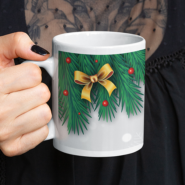 Christmas 'Personalised' Mug. Xmas Berries and Bow.
