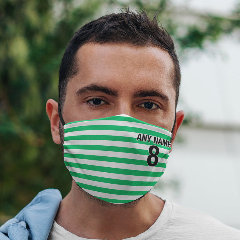 Celtic Inspired Retro Style Home Kit Colours 'Personalised' Football Unisex Face Mask.