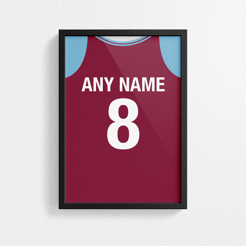 West Ham Retro Home Kit Shirt Inspired Colours for Personalised Football Poster Print.