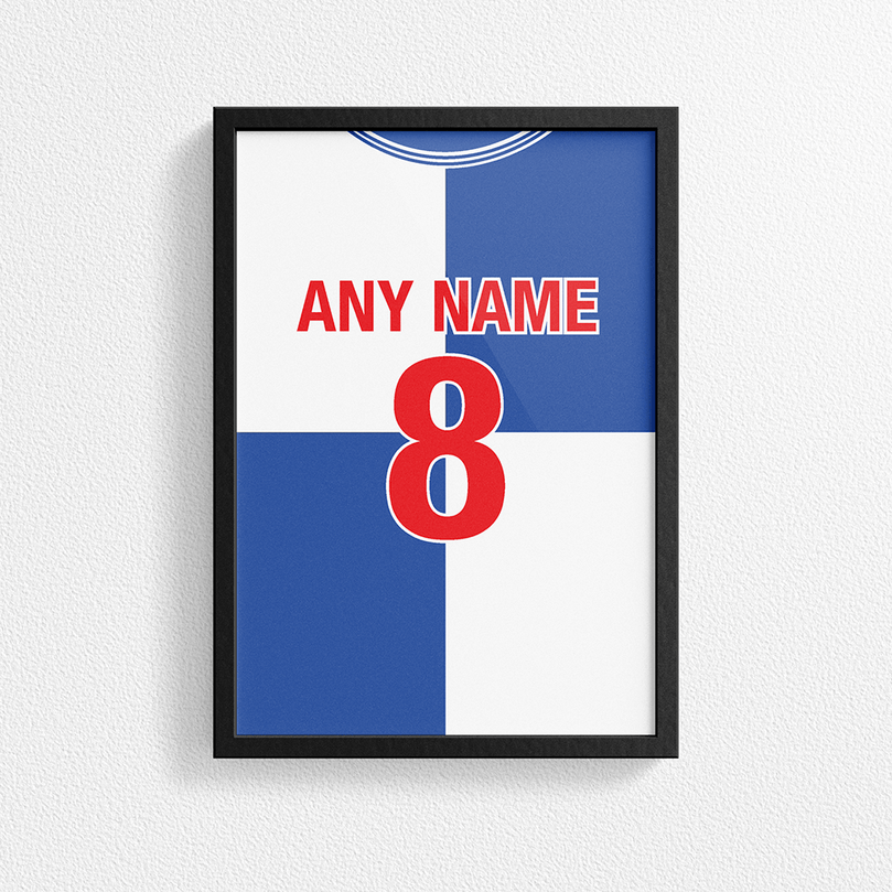 Bristol Rovers Retro Home Kit Shirt Inspired Colours for Personalised Football Poster Print.