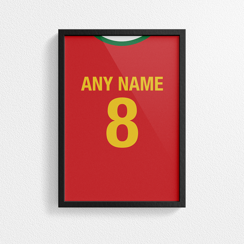 Portugal Retro Home Kit Shirt Inspired Colours for Personalised Football Poster Print. Perfect item for the Selecção das Quinas fan.