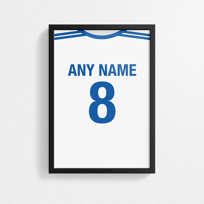 Finland Retro Home Kit Shirt Inspired Colours for Personalised Football Poster Print. Perfect item for the Sinivalkoiset fan.
