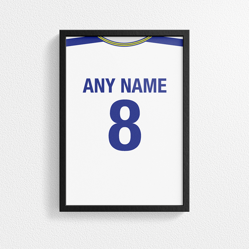Leeds Retro Home Kit Shirt Inspired Colours for Personalised Football Poster Print.