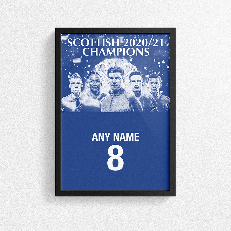 Rangers 2020/2021 Scottish Champions Inspired 'Personalised' Football Poster Print