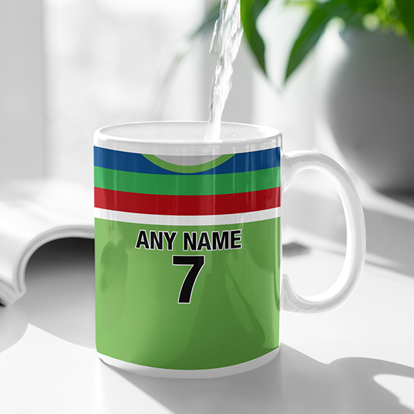 Pakistan Retro Style Home Kit Shirt Inspired Colours for Personalised Football Mug with optional Coaster. Perfect item for the Shaheens fan.