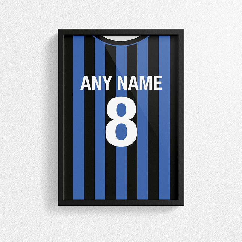 Inter Milan Retro Home Kit Shirt Inspired Colours for Personalised Football Poster Print.