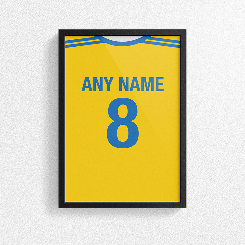 Ukraine Retro Home Kit Shirt Inspired Colours for Personalised Football Poster Print. Perfect item for the Zbirna fan.