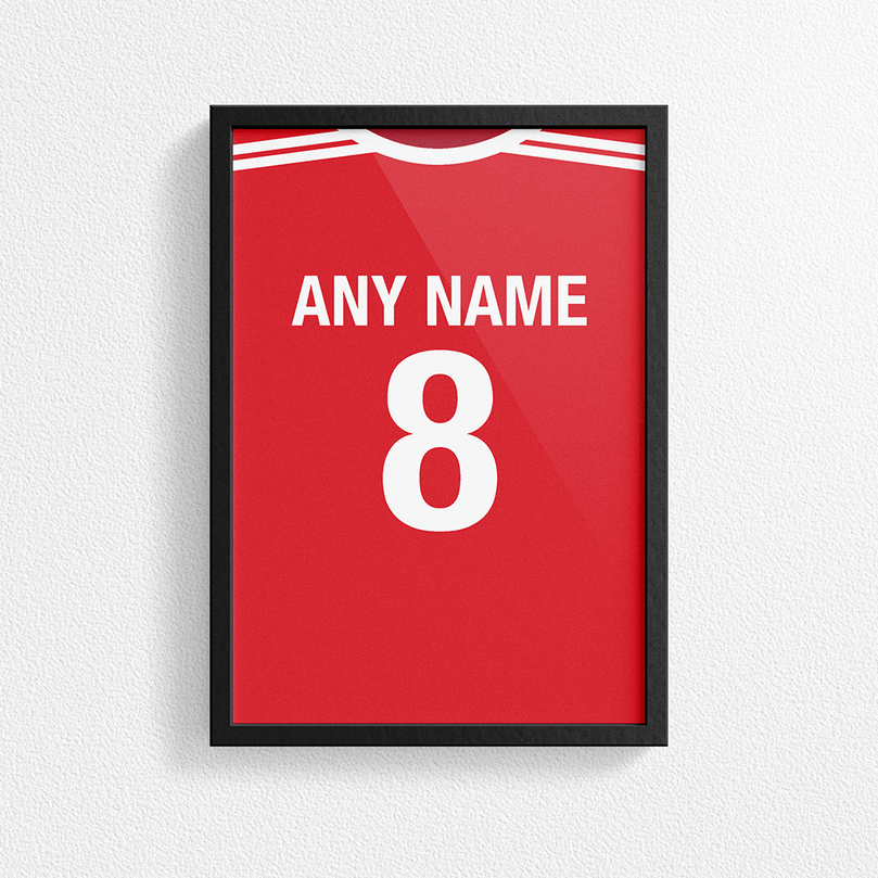Manchester United Retro Home Kit Shirt Inspired Colours for Personalised Football Poster Print.