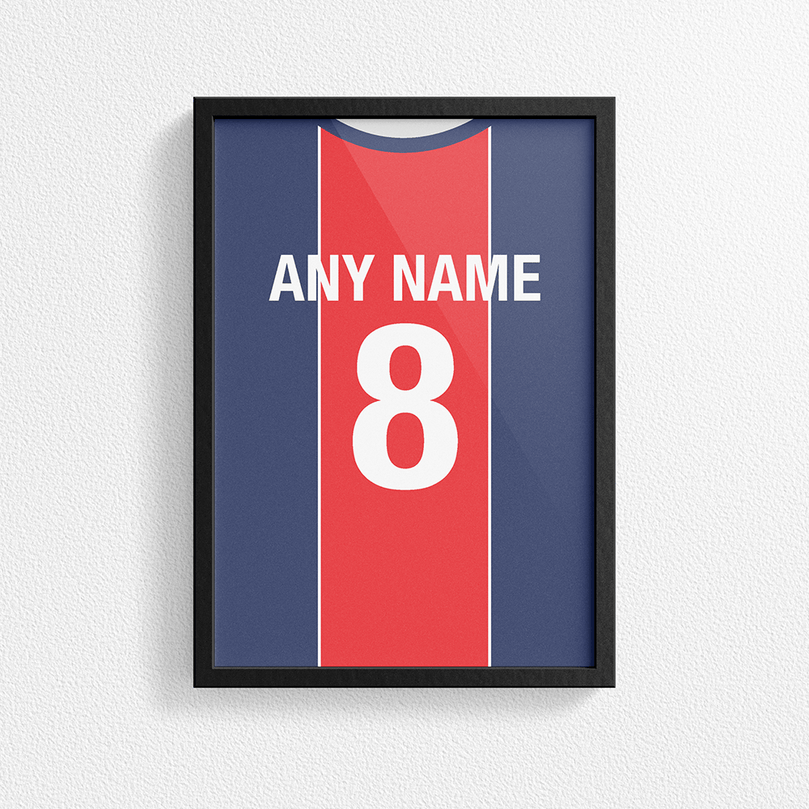 Paris Retro Home Kit Shirt Inspired Colours for Personalised Football Poster Print. Perfect item for Les Rouge-et-Bleu fan.
