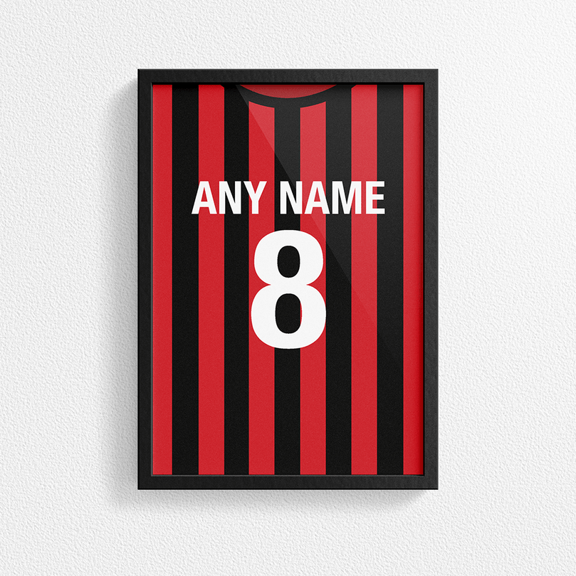 AC Milan Retro Home Kit Shirt Inspired Colours for Personalised Football Poster Print.