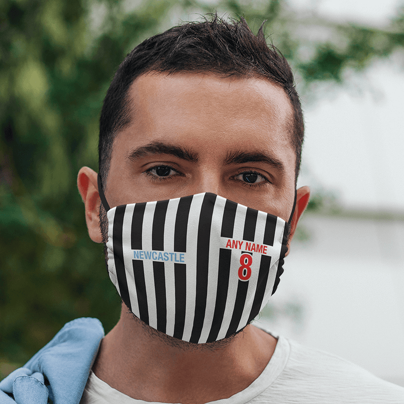Newcastle Inspired Retro Style Home Kit Colours 'Personalised' Football Unisex Face Mask.