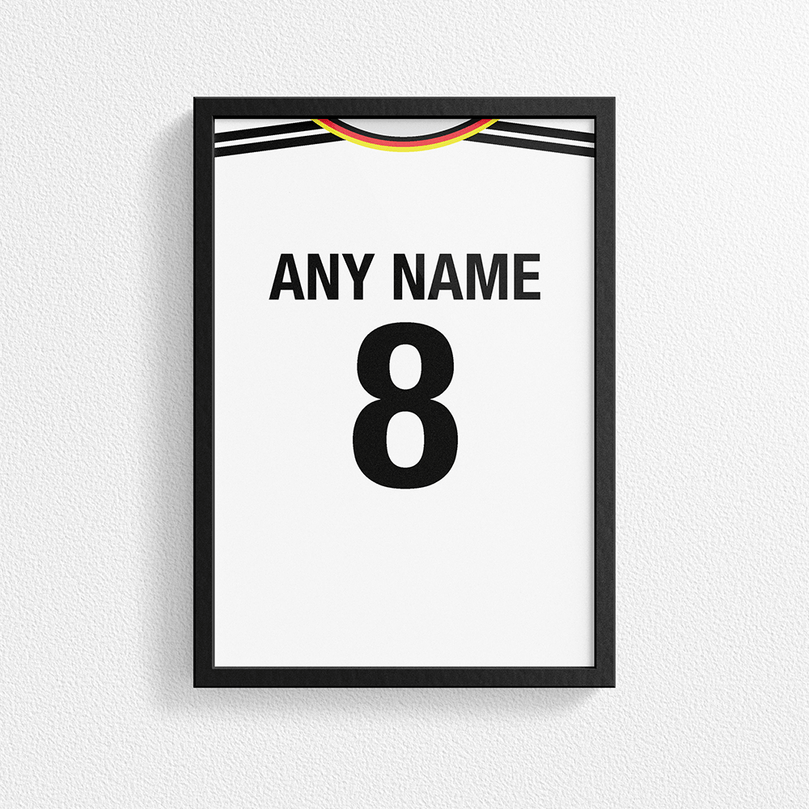 Germany Retro Home Kit Shirt Inspired Colours for Personalised Football Poster Print. Perfect item for the Die Nationalelf fan.