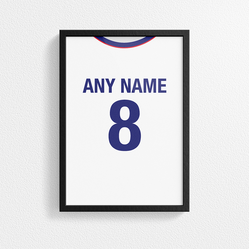 USA Retro Home Kit Shirt Inspired Colours for Personalised Football Poster Print. Perfect item for The Stars and Stripes fan.