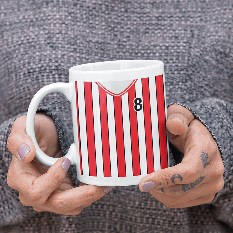 Sheffield United Retro Style Home Kit Shirt Inspired Colours for Personalised Football Coaster with optional Mug.