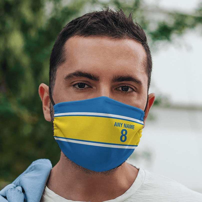 Leeds Inspired Retro Style Home Kit Colours 'Personalised' Football Unisex Face Mask.