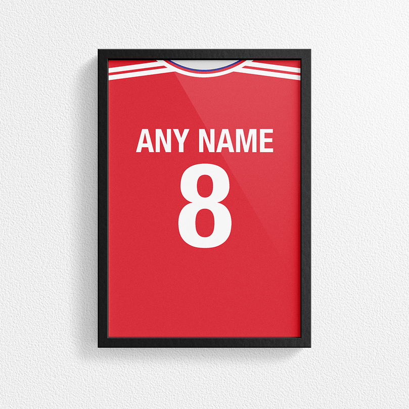 Arsenal Retro Home Kit Shirt Inspired Colours for Personalised Football Poster Print.