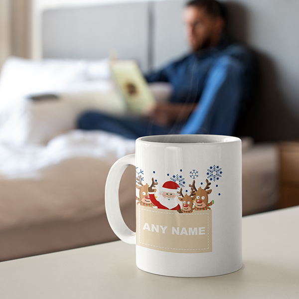 Merry Christmas 'Personalised' Mug. Santa and Rudolph Reindeer