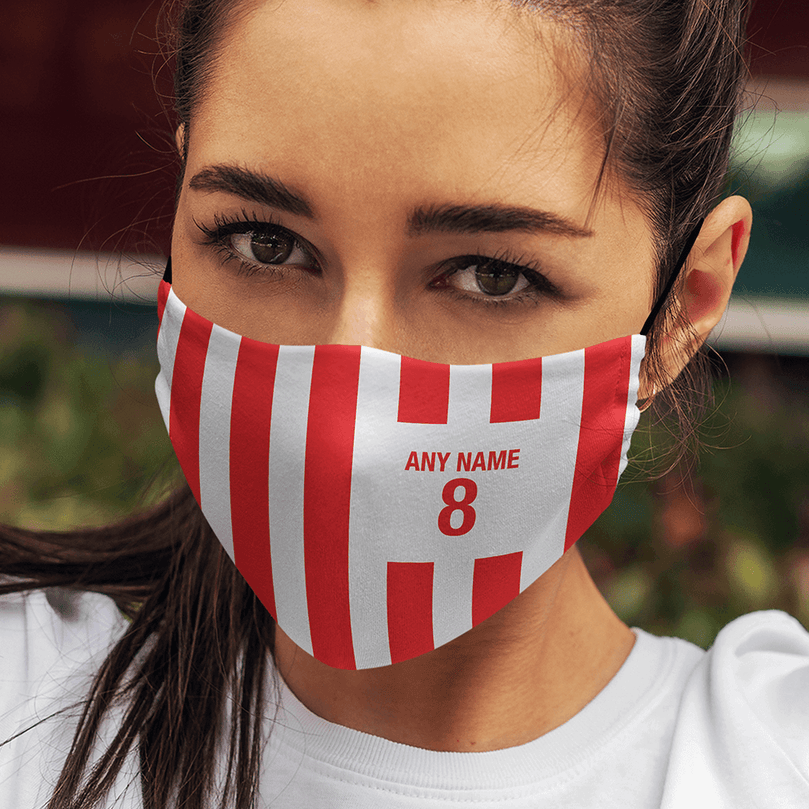 Sheffield United Inspired Retro Style Home Kit Colours 'Personalised' Football Unisex Face Mask.