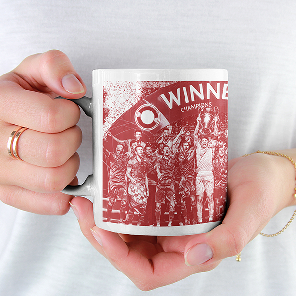 Bayern Munich 2019/2020 Champions of Europe Inspired Colours for Personalised Football Mug with optional Coaster. Perfect item for the Bavarians fan.