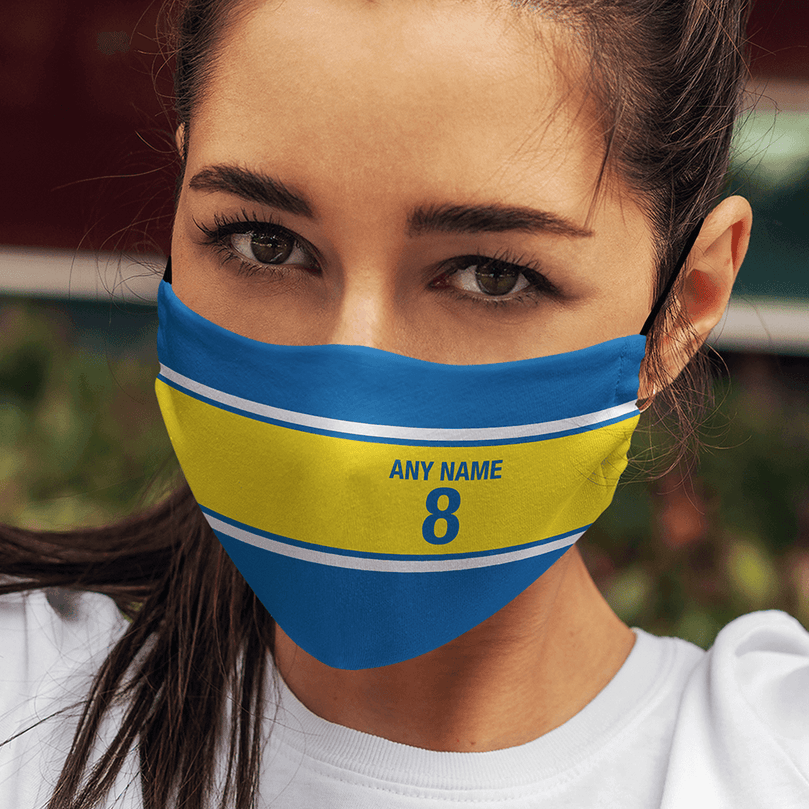 Leeds Inspired Retro Style Home Kit Colours 'Personalised' Football Unisex Face Mask.