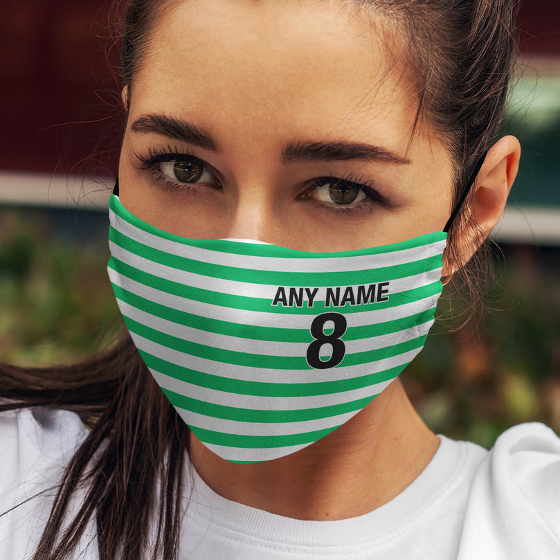 Celtic Inspired Retro Style Home Kit Colours 'Personalised' Football Unisex Face Mask.