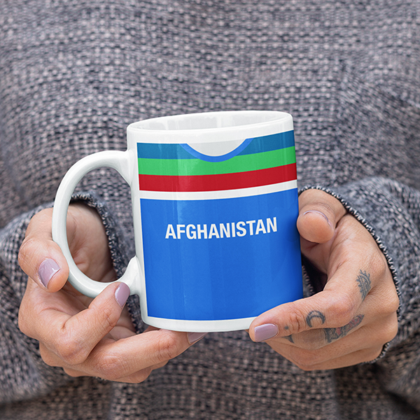 Afghanistan Retro Style Home Kit Shirt Inspired Colours for Personalised Football Mug with optional Coaster. Perfect item for the Afghan fan.
