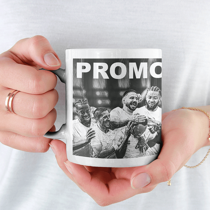 Fulham 2019/2020 Promoted Champions Inspired Colours for Personalised Football Mug with optional Coaster. Perfect item for The Cottagers fan.