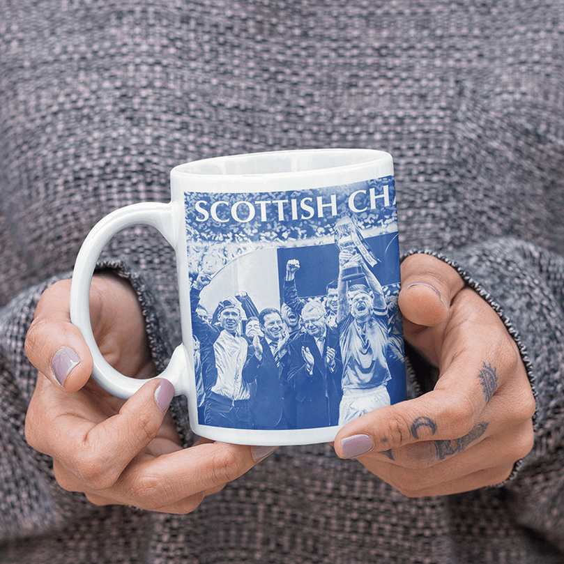 Rangers 2020/2021 Scottish Champions Inspired Personalised Football Mug with optional Coaster. Perfect item for The Teddy Bears fan.