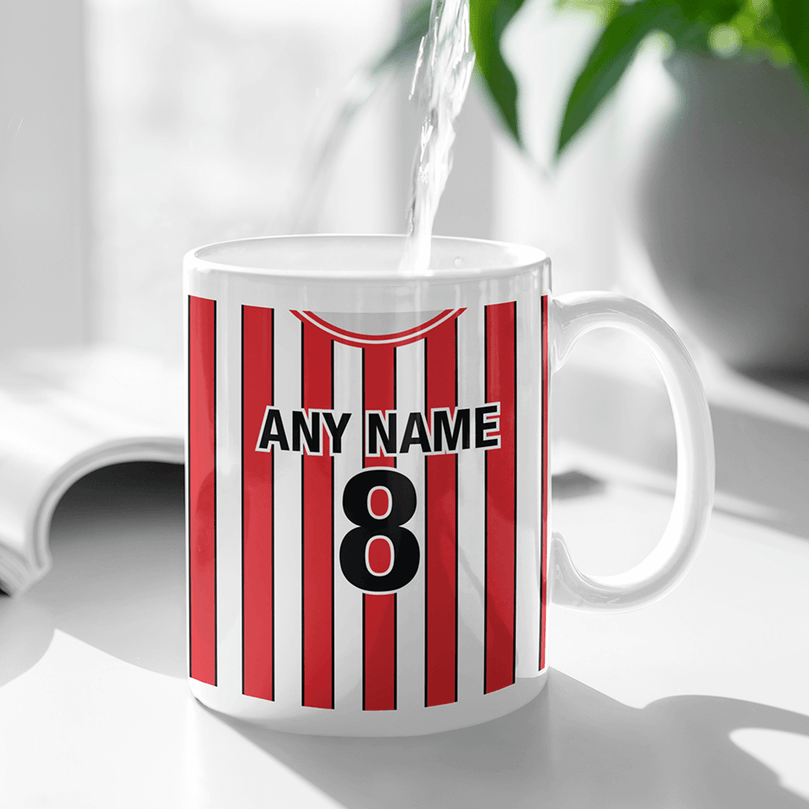 Sheffield United Retro Style Home Kit Shirt Inspired Colours for Personalised Football Coaster with optional Mug.