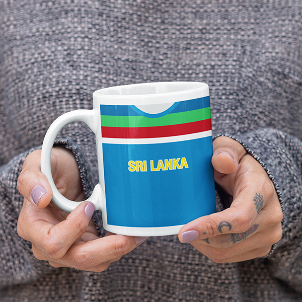 Sri Lanka Retro Style Home Kit Shirt Inspired Colours for Personalised Football Mug with optional Coaster. Perfect item for the Lions fan.