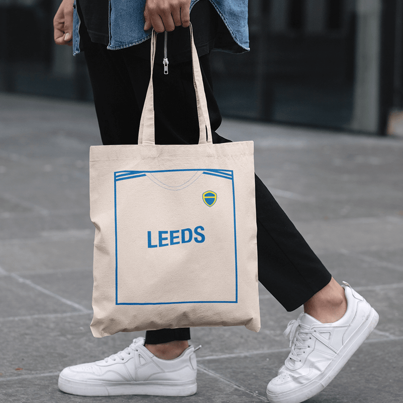 Leeds Inspired Retro Style Home Kit Colours 'Personalised' Football Unisex Tote Bag.