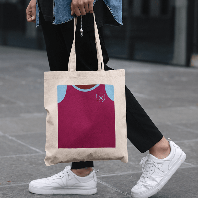 West Ham Inspired Retro Style Home Kit Colours 'Personalised' Football Unisex Tote Bag.