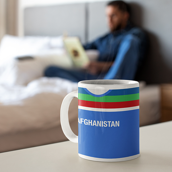Afghanistan Retro Style Home Kit Shirt Inspired Colours for Personalised Football Mug with optional Coaster. Perfect item for the Afghan fan.