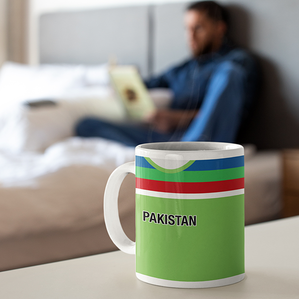 Pakistan Retro Style Home Kit Shirt Inspired Colours for Personalised Football Mug with optional Coaster. Perfect item for the Shaheens fan.