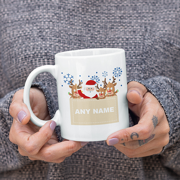 Merry Christmas 'Personalised' Mug. Santa and Rudolph Reindeer