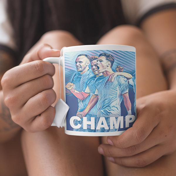 Coventry City 2019/2020 Champions Inspired Colours for Personalised Football Mug with optional Coaster. Perfect item for The Sky Blues fan.