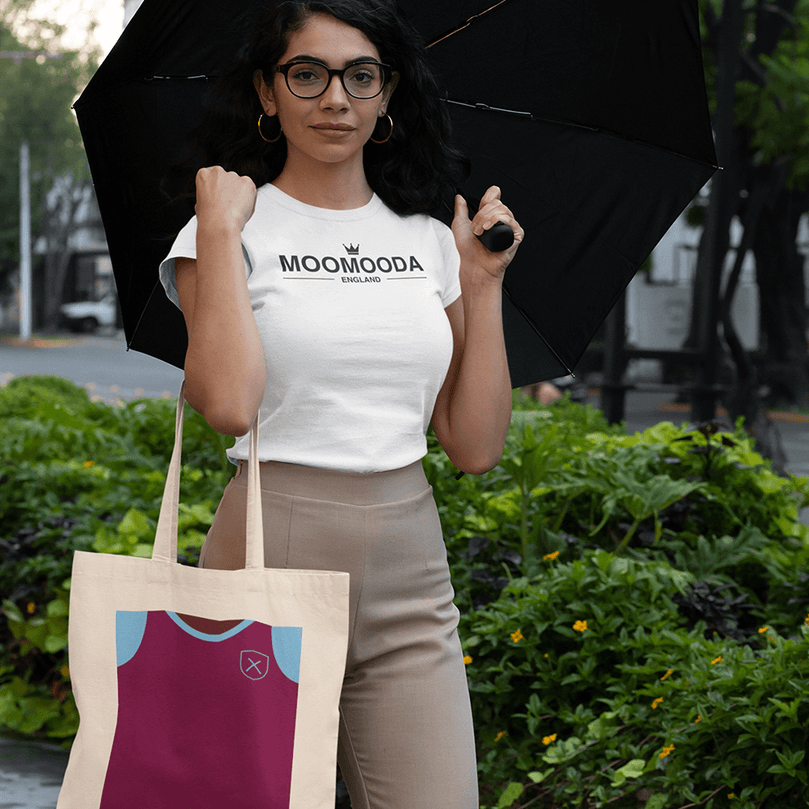 West Ham Inspired Retro Style Home Kit Colours 'Personalised' Football Unisex Tote Bag.