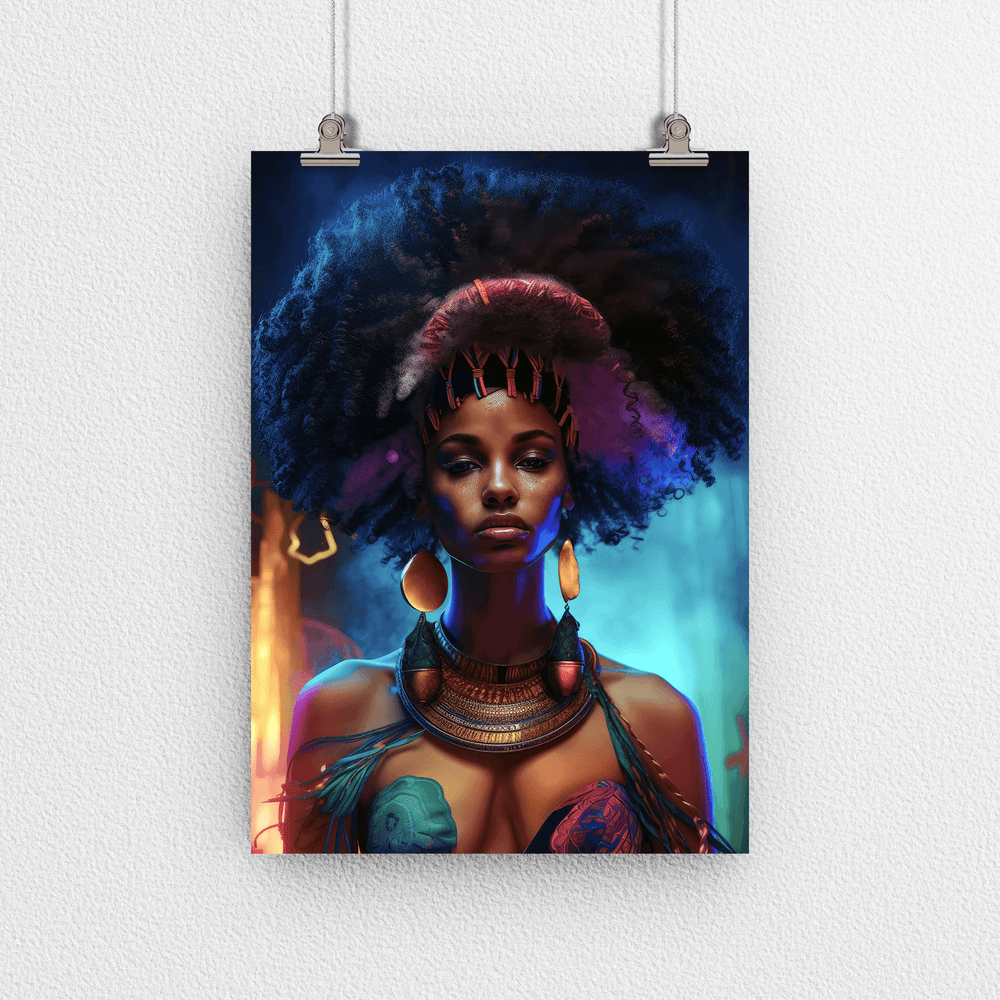 Afrocentric Woman Portrait Poster - Afro African - Modern Interiors Wall Art Décor