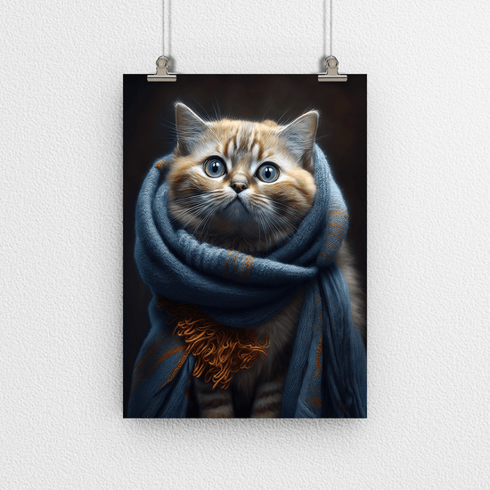 Cat with Woolly Scarf Poster Print - Modern Interiors Wall Art Décor