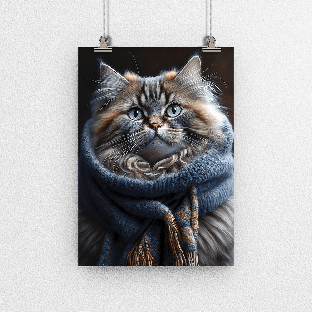 Cat with Woolly Scarf Poster Print - Modern Interiors Wall Art Décor